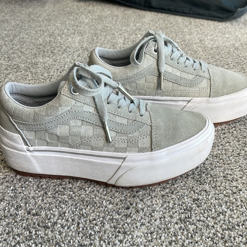 Platform grey suede checkered vans